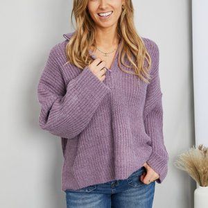 Sew In Love Full Size Quarter-Zip Collared Drop Shoulder Sweater